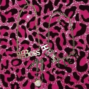 Gold Tone Boss and Hustle Necklace Set